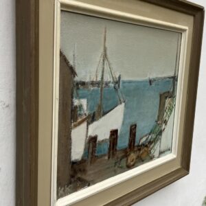 Fishing Harbor Oil Painting, Scandinavian Maritime Scene, 1977 - Image 6