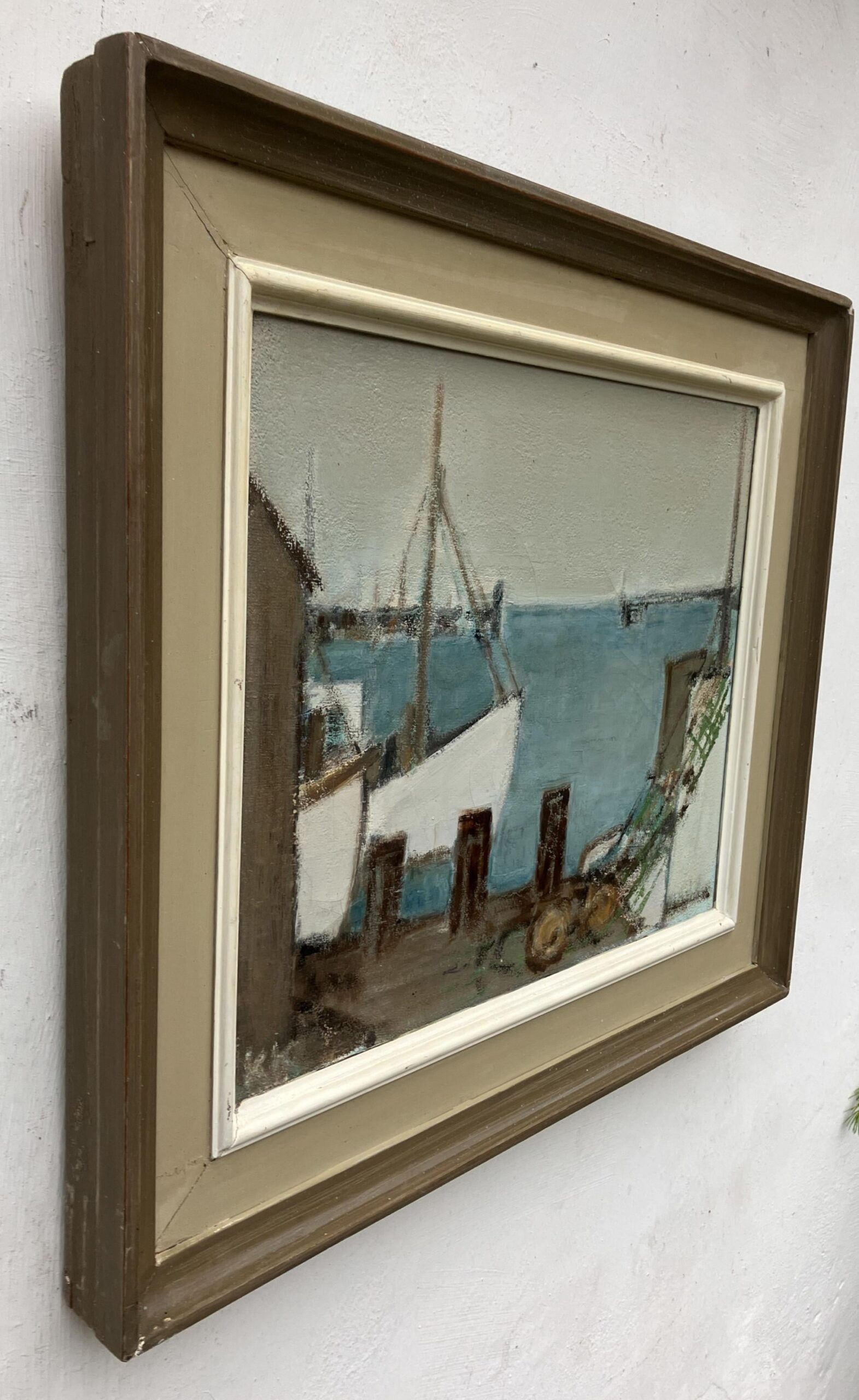 Fishing Harbor Oil Painting, Scandinavian Maritime Scene, 1977 - Image 6