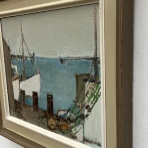 Fishing Harbor Oil Painting, Scandinavian Maritime Scene, 1977 - Image 5