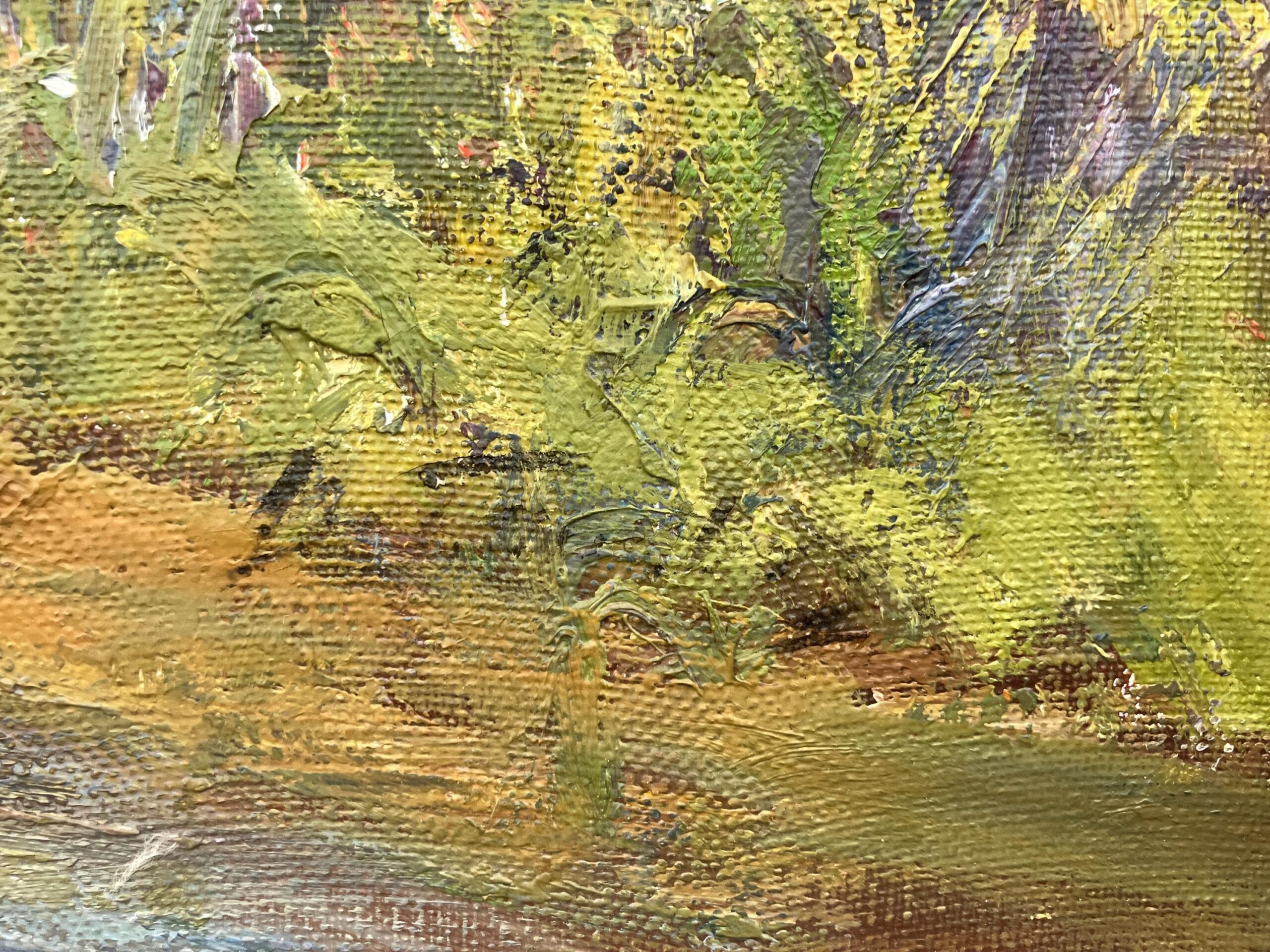 Lakeside Village Landscape Oil Painting, Scandinavian Mid-Century Art - Image 5