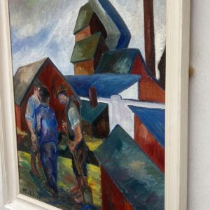 Scandinavian Figurative Oil Painting of Farm Workers, Mid-Century Modern Style - Image 8