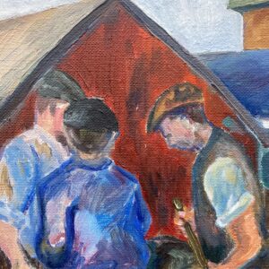 Scandinavian Figurative Oil Painting of Farm Workers, Mid-Century Modern Style - Image 5