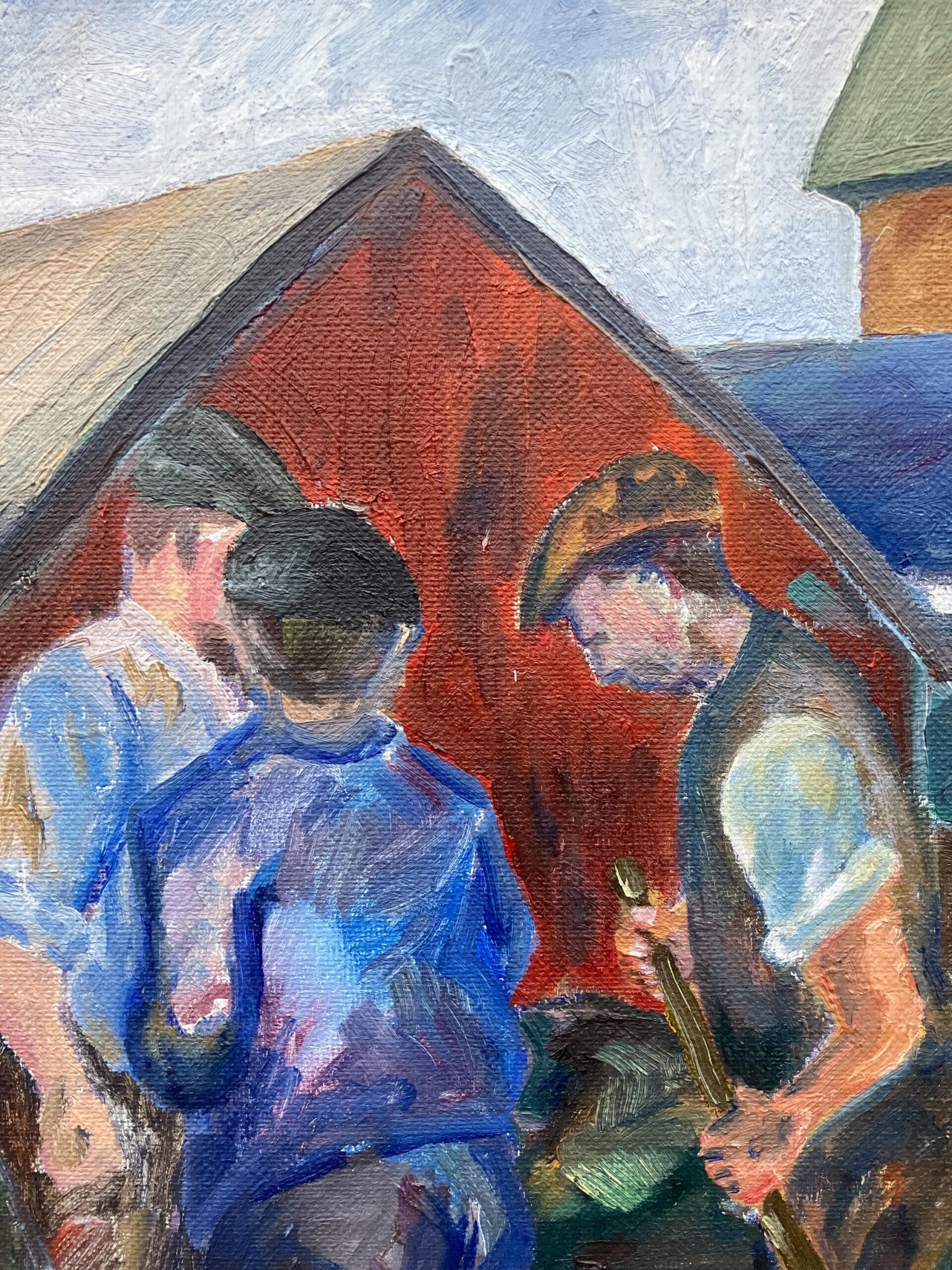 Scandinavian Figurative Oil Painting of Farm Workers, Mid-Century Modern Style - Image 5