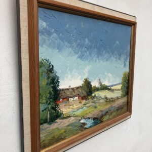 Vintage Oil Painting – Swedish Landscape with Farmhouse and Windmill, Scandinavian  Original artwork - Image 4