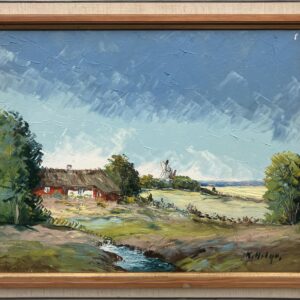 Vintage Oil Painting – Swedish Landscape with Farmhouse and Windmill, Scandinavian  Original artwork - Image 10