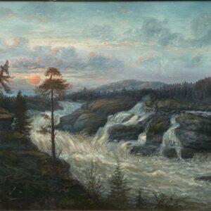 Large Vintage Swedish Landscape Oil Painting: Nordic Waterfall, Golden Frame - Image 3
