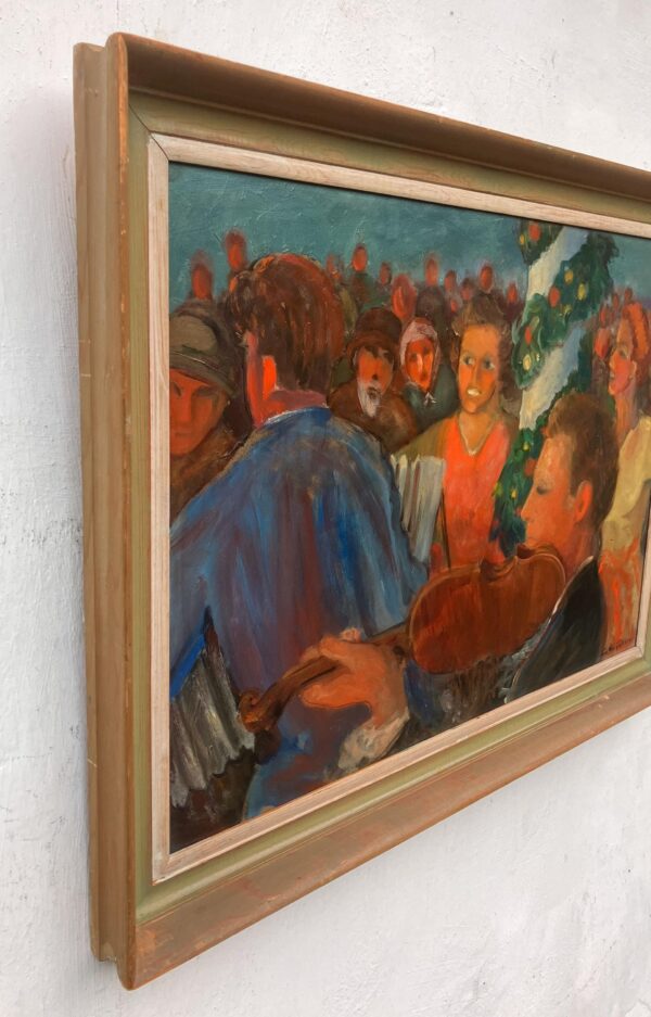 Swedish midsummer dance scene, oil on hardboard, dated 1943