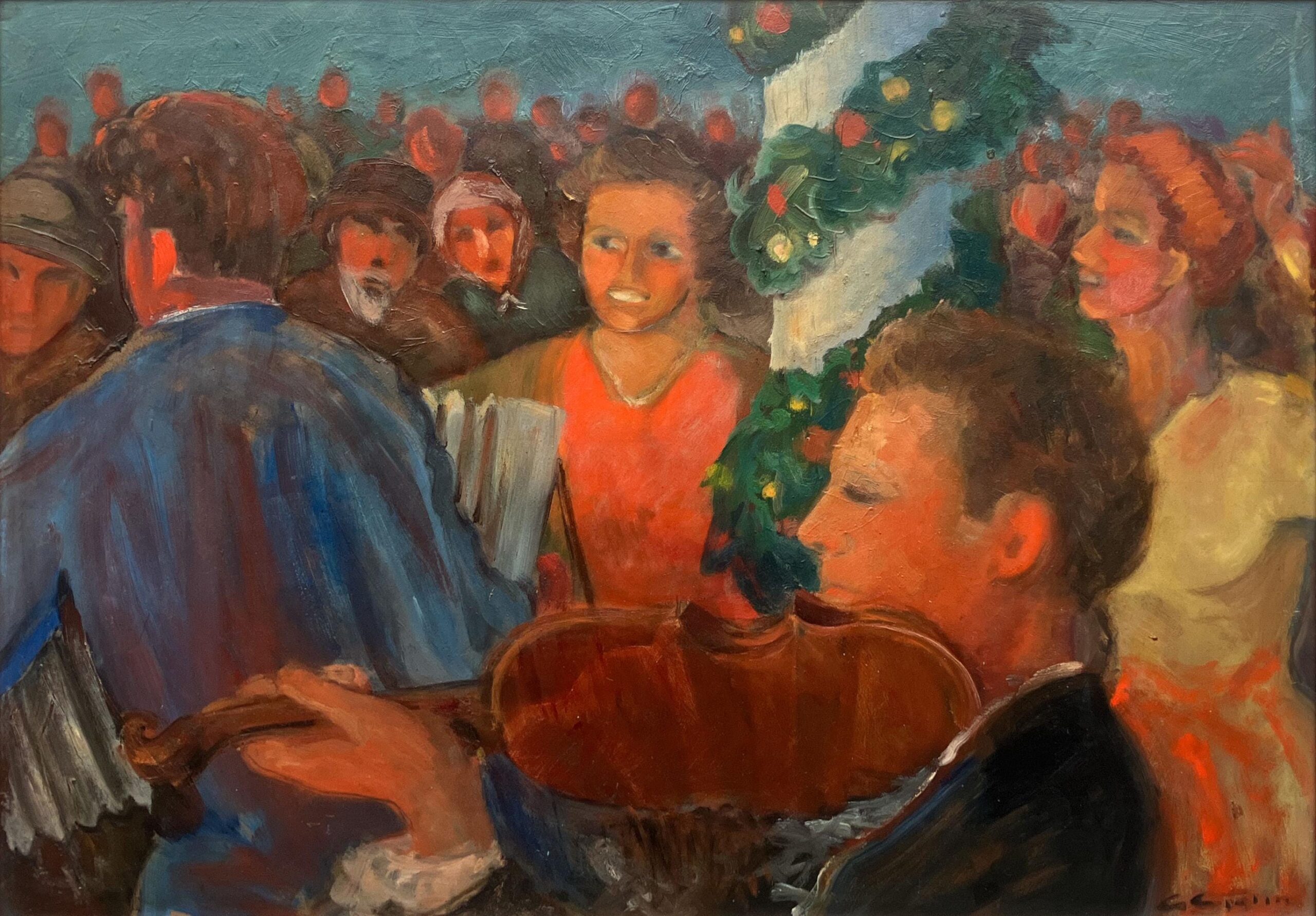 Swedish midsummer dance scene, oil on hardboard, dated 1943 - Image 3