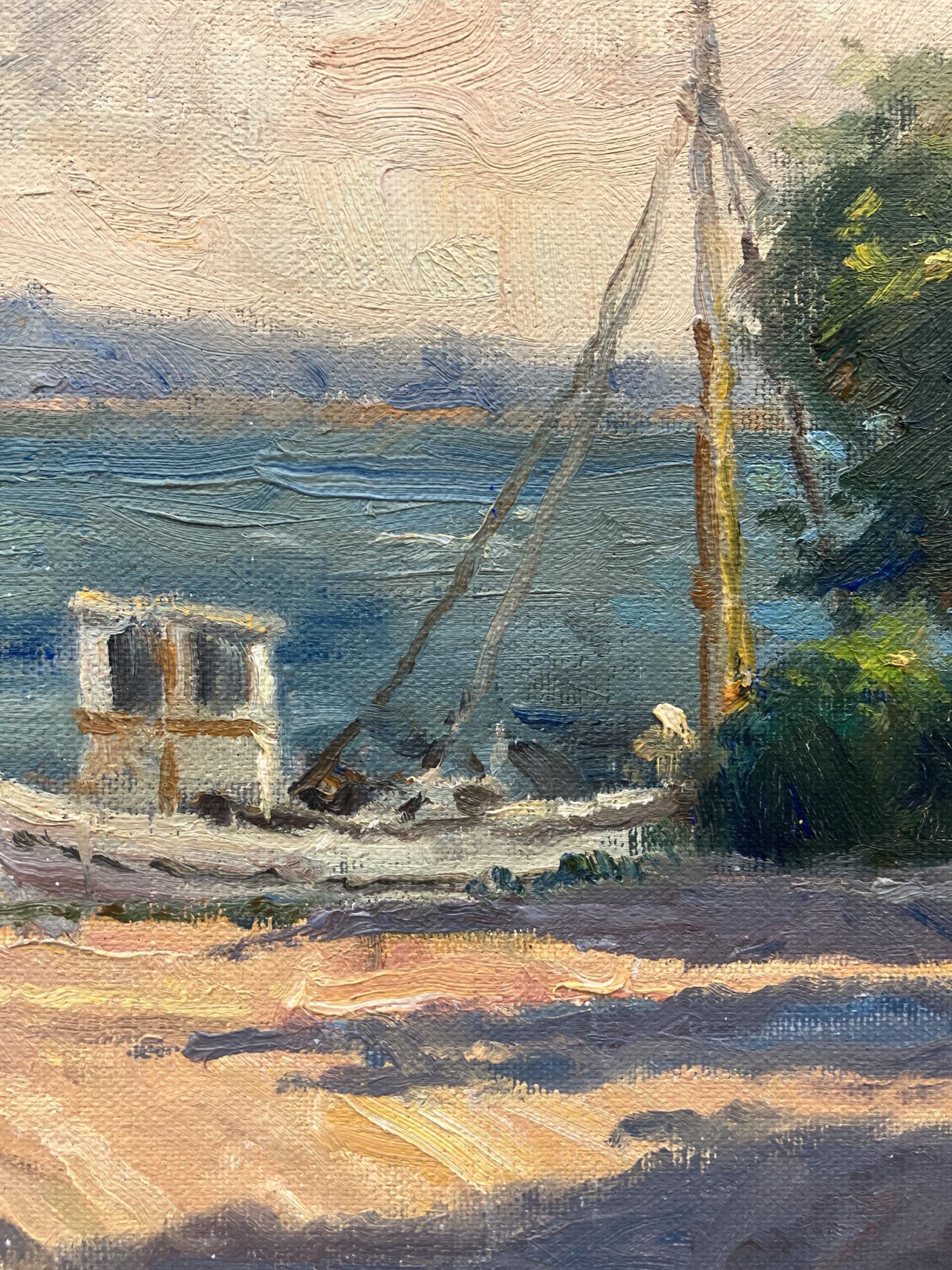 Swedish Coastal Village Oil Painting with Fishing Boat ,1970s - Image 4