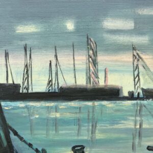 Original Danish Oil Painting – Moody Harbor Scene with Boats – Mid Century – Framed - Image 7