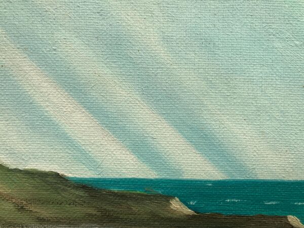 Original Danish oil painting, Large panoramic lighthouse coastal Hirtshals, Mid Century modernist, Scandinavian decor