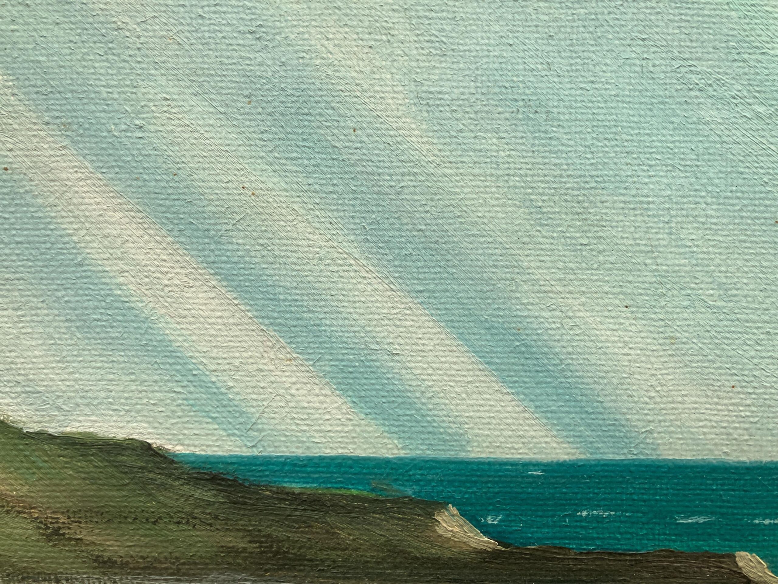 Original Danish oil painting, Large panoramic lighthouse coastal Hirtshals, Mid Century modernist, Scandinavian decor - Image 7