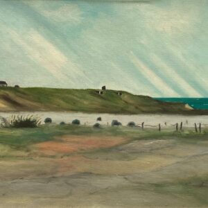 Original Danish oil painting, Large panoramic lighthouse coastal Hirtshals, Mid Century modernist, Scandinavian decor - Image 6