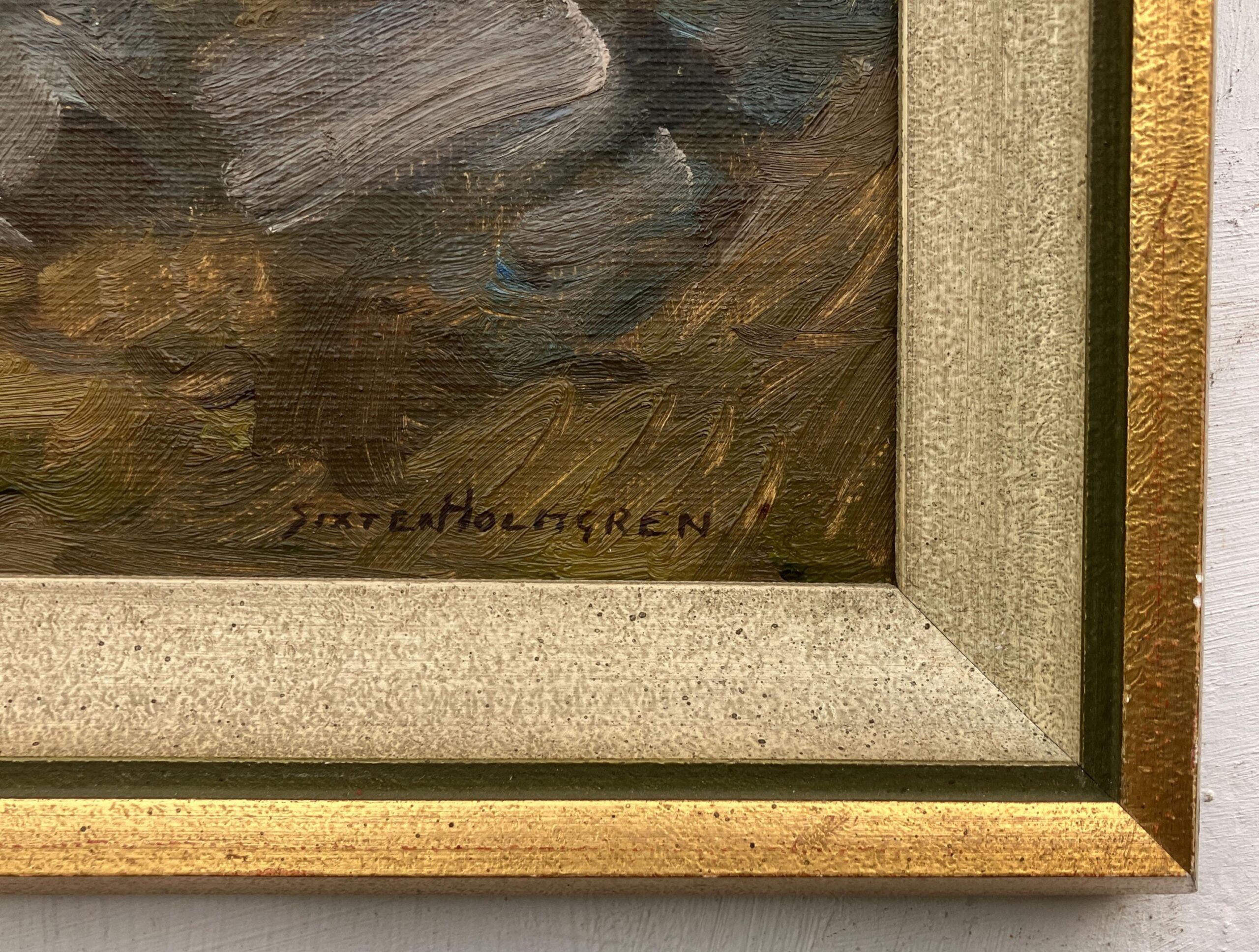 Vintage Swedish landscape painting with cottage, oil on board, 1930s - Image 10