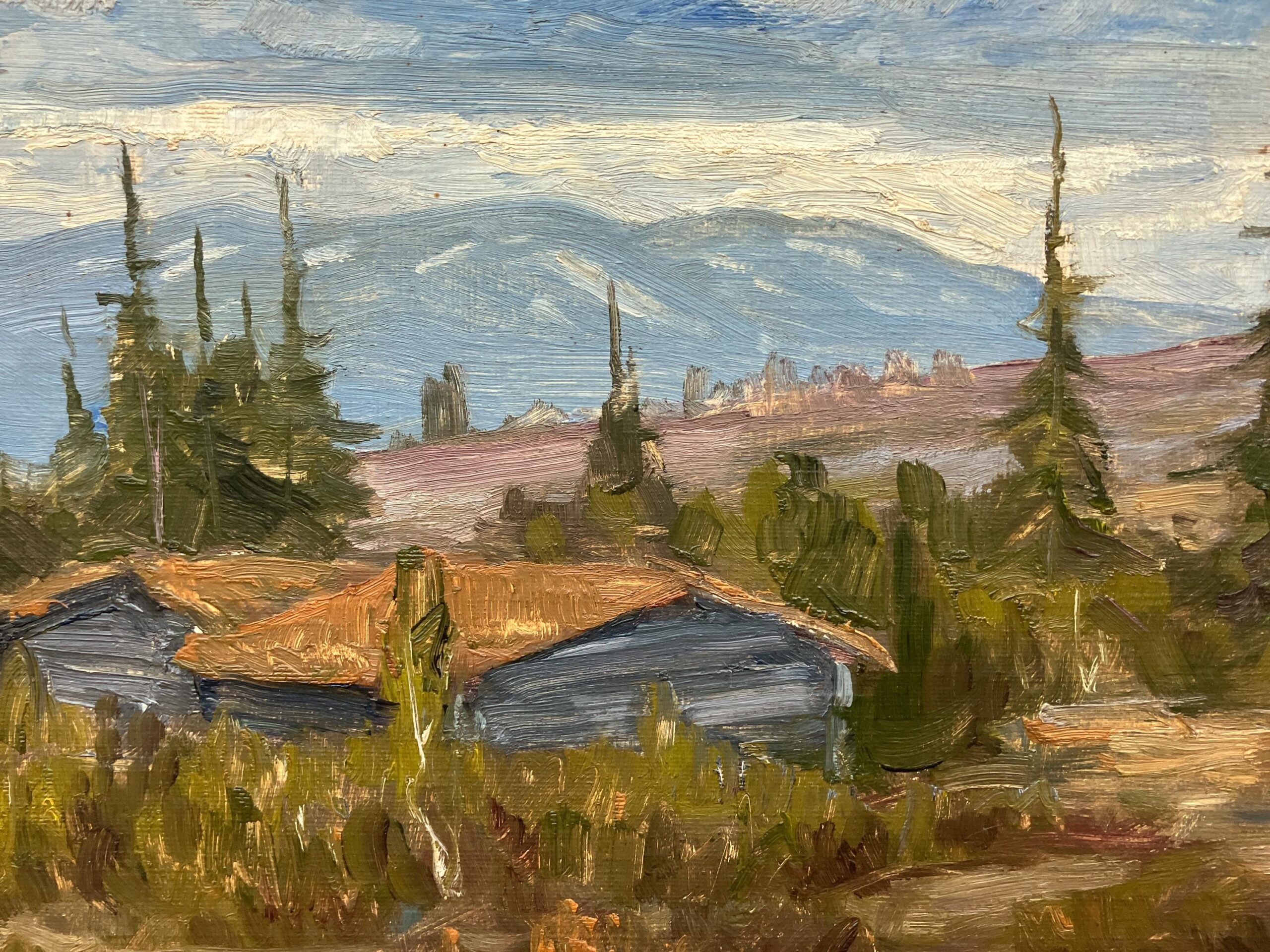 Vintage Swedish landscape painting with cottage, oil on board, 1930s - Image 7