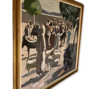 Large Moroccan Market Scene Oil Painting 1950s – Danish Figurative Art - Image 8