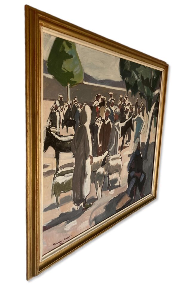 Large Moroccan Market Scene Oil Painting 1950s – Danish Figurative Art