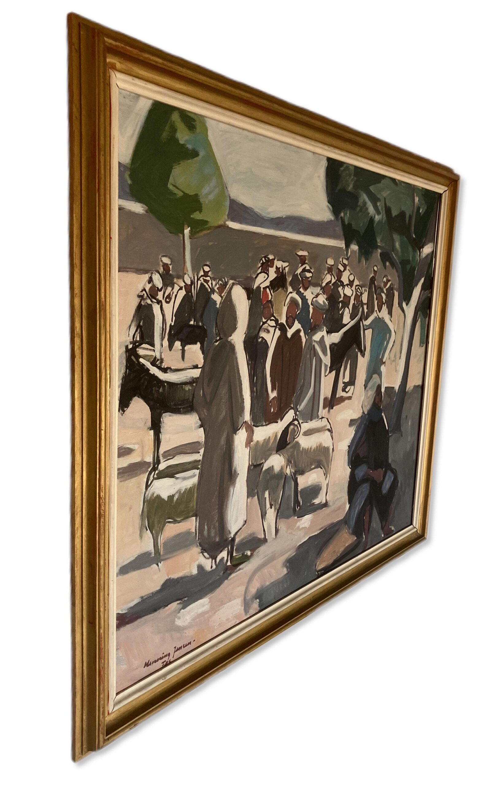 Large Moroccan Market Scene Oil Painting 1950s – Danish Figurative Art - Image 8