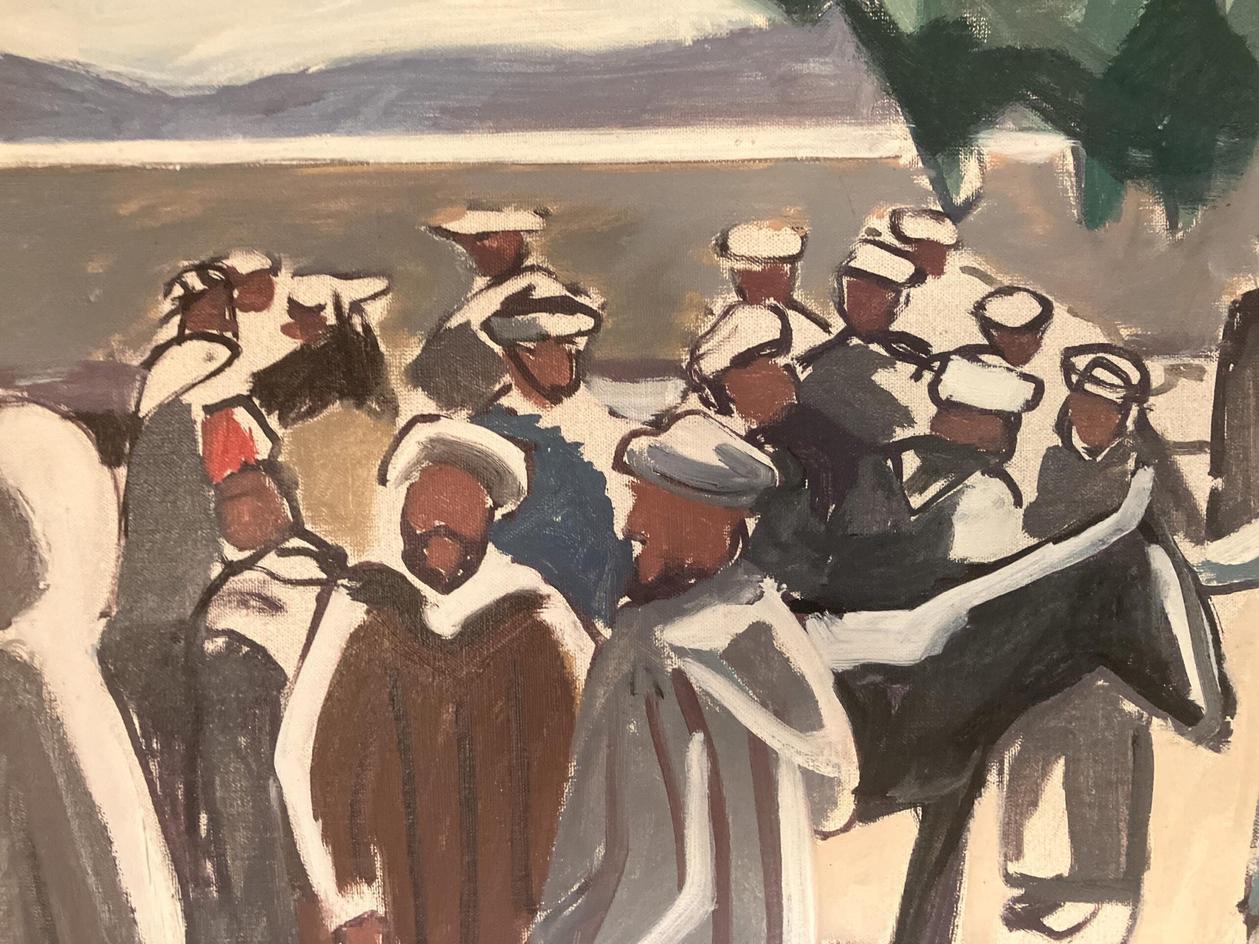 Large Moroccan Market Scene Oil Painting 1950s – Danish Figurative Art - Image 6