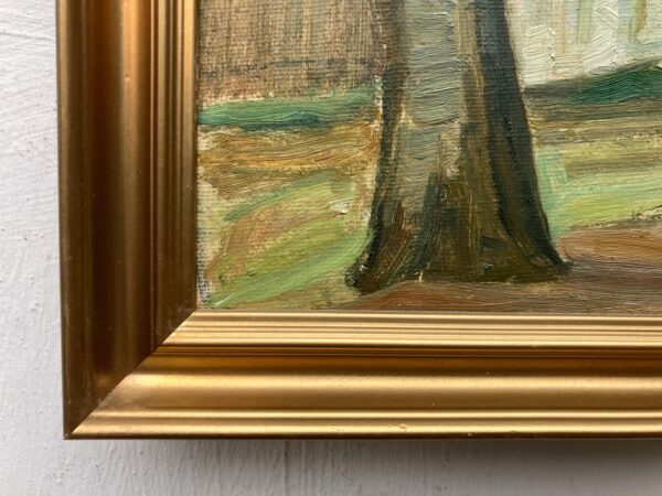 Smaller Danish Landscape Oil Painting: Mid-Century Rural Scene