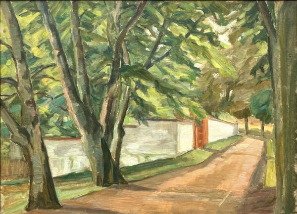 Smaller Danish Landscape Oil Painting: Mid-Century Rural Scene