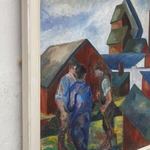 Scandinavian Figurative Oil Painting of Farm Workers, Mid-Century Modern Style - Image 7