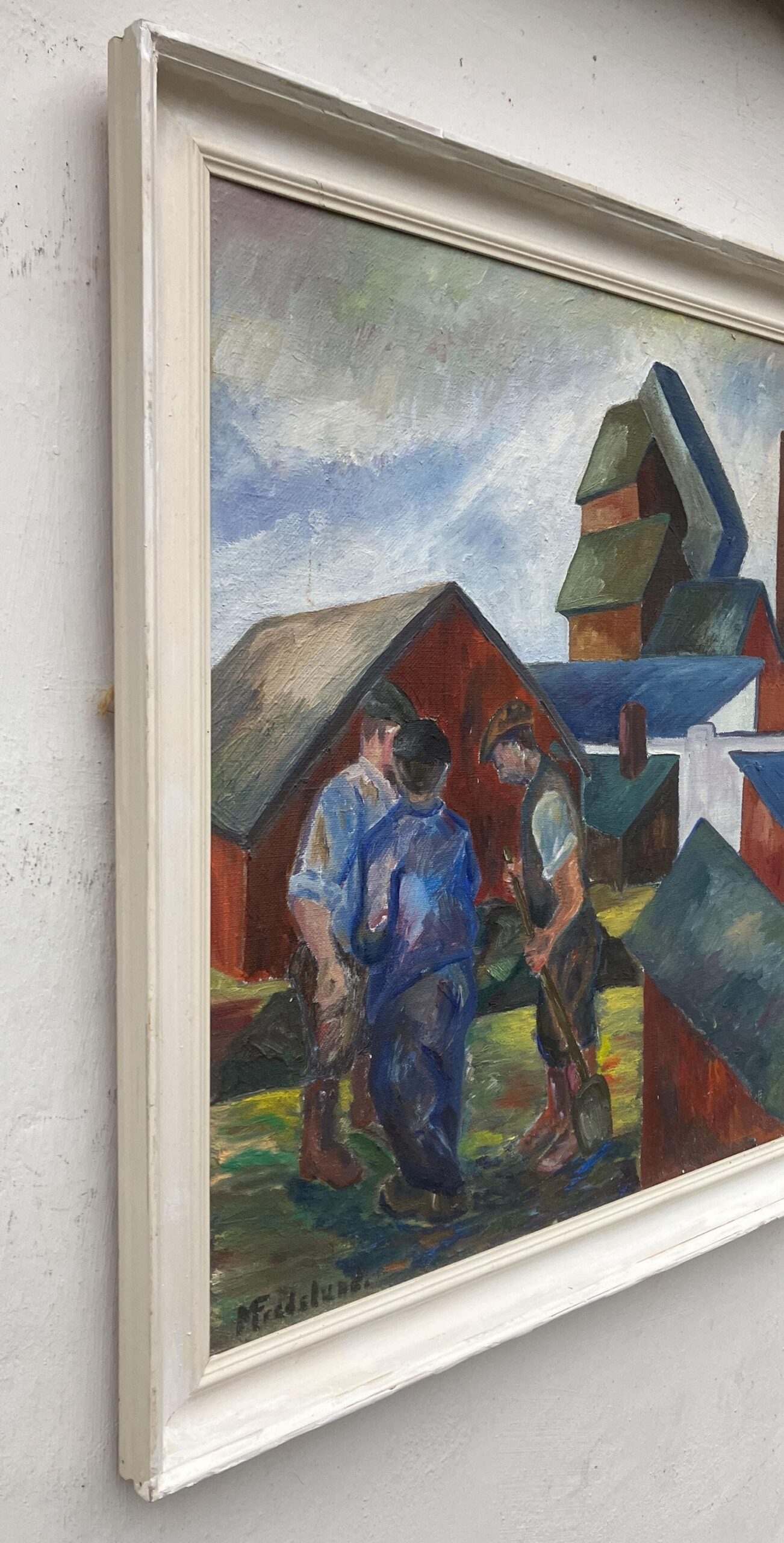 Scandinavian Figurative Oil Painting of Farm Workers, Mid-Century Modern Style - Image 7