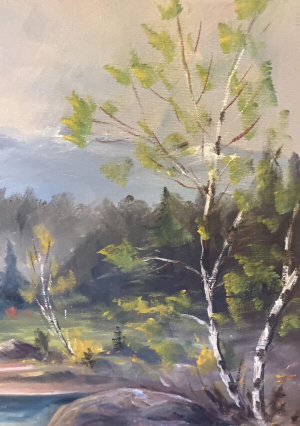 River Landscape with Waterfall, Original Oil on Canvas, Mid-20th Century
