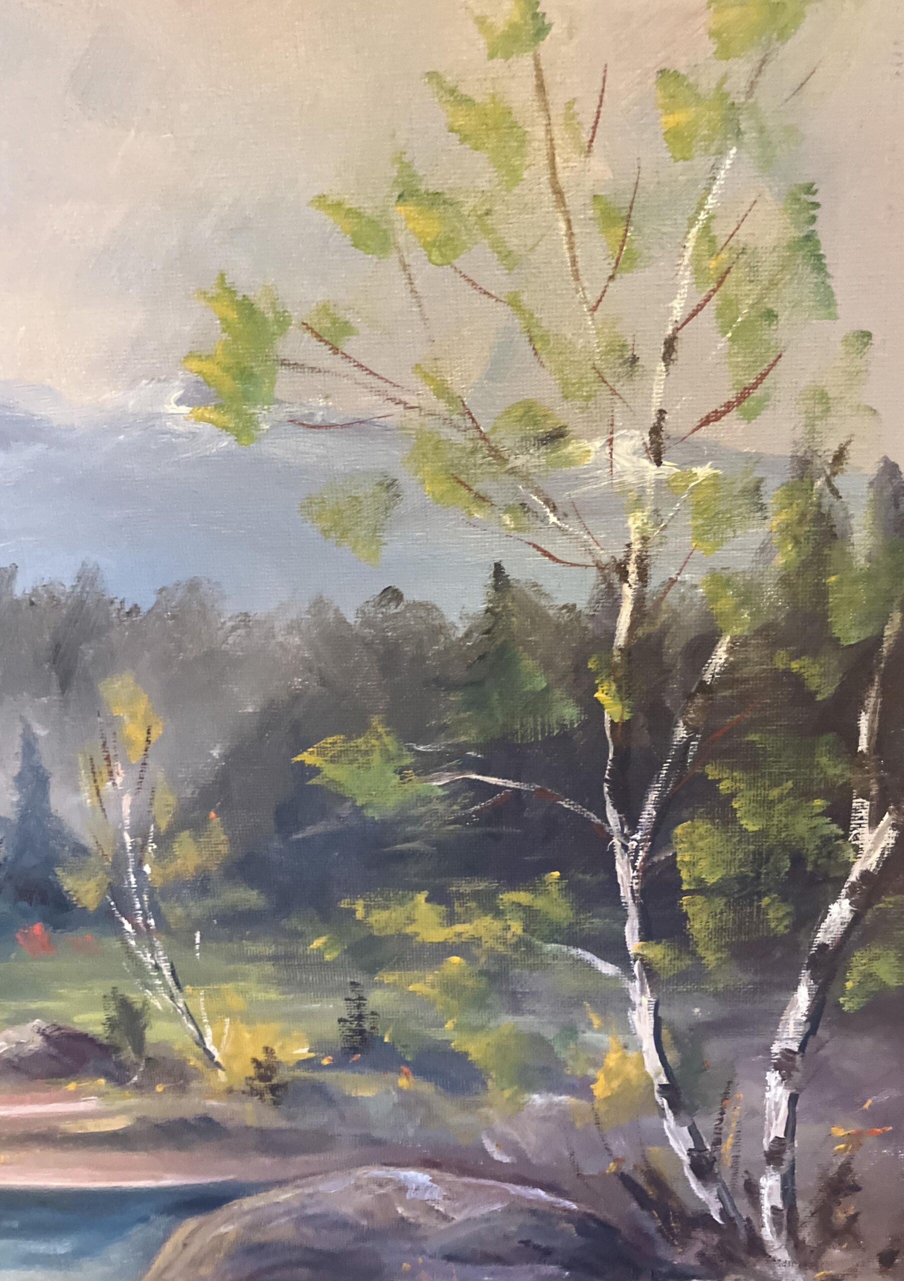River Landscape with Waterfall, Original Oil on Canvas, Mid-20th Century - Image 6