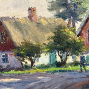 Swedish Coastal Village Oil Painting with Fishing Boat ,1970s - Image 3