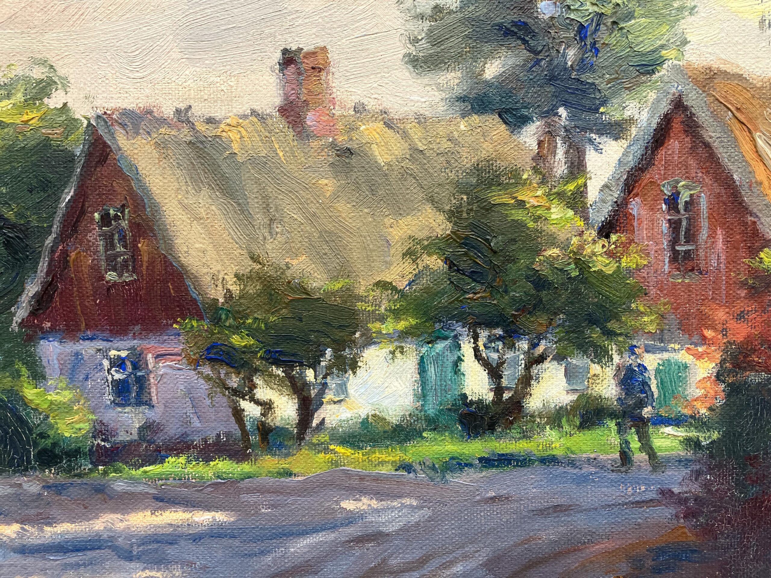 Swedish Coastal Village Oil Painting with Fishing Boat ,1970s - Image 3