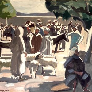 Large Moroccan Market Scene Oil Painting 1950s – Danish Figurative Art - Image 3