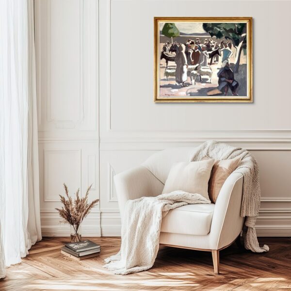 Large Moroccan Market Scene Oil Painting 1950s – Danish Figurative Art