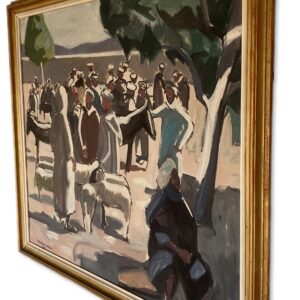 Large Moroccan Market Scene Oil Painting 1950s – Danish Figurative Art - Image 9