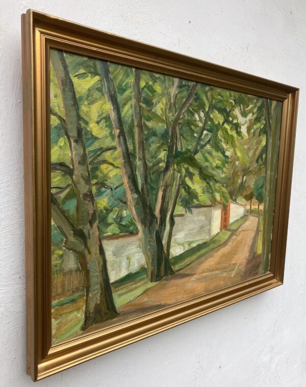 Smaller Danish Landscape Oil Painting: Mid-Century Rural Scene