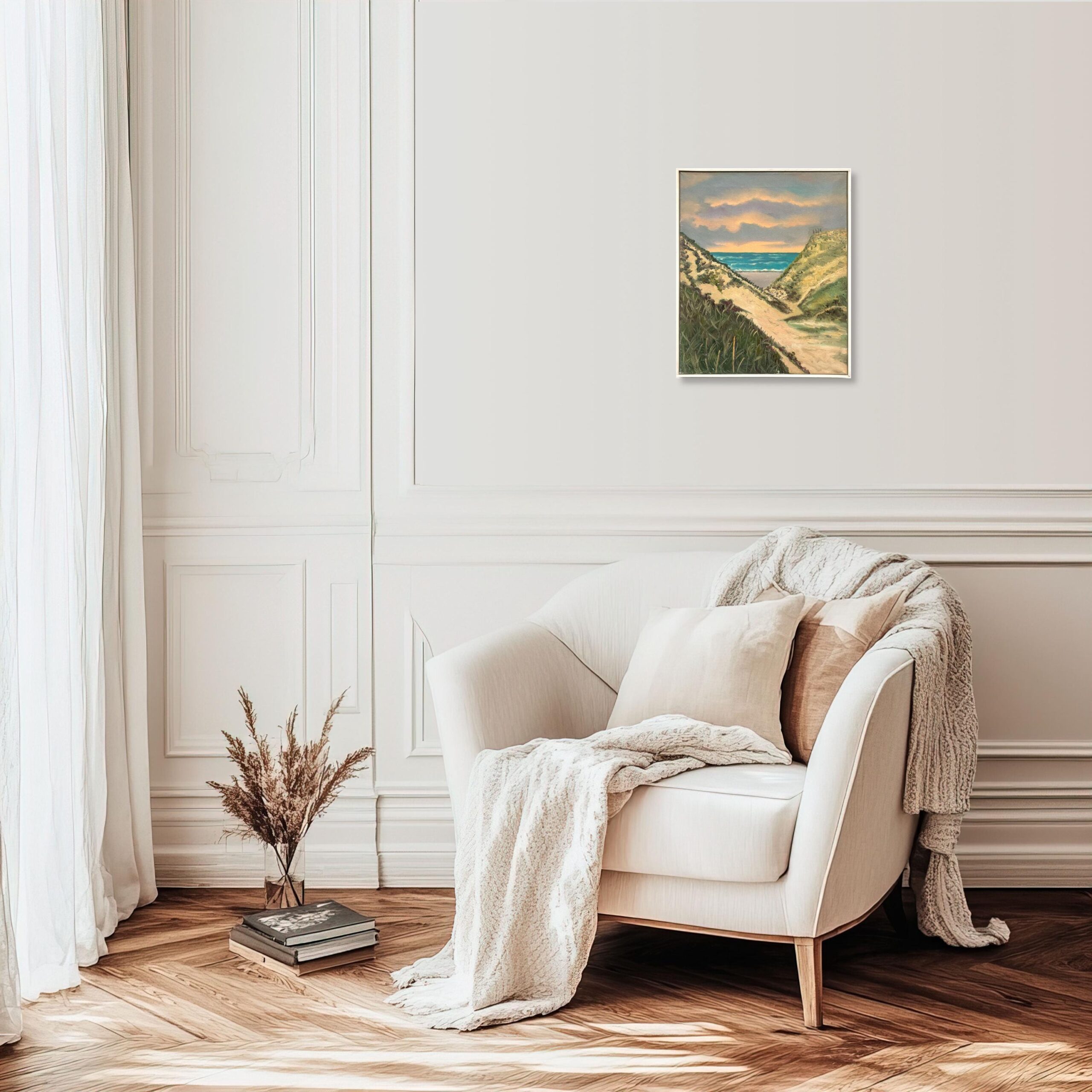 Danish West Coast Landscape with Sea and Dunes, Oil on Canvas, 1960s - Image 2