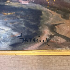 River Landscape with Waterfall, Original Oil on Canvas, Mid-20th Century - Image 5