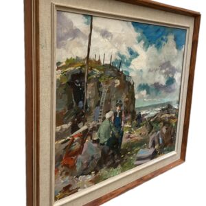 Swedish Figurative Vintage Coastal Scene with Figures – Oil on Canvas - Image 9