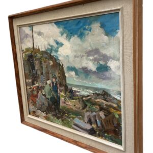 Swedish Figurative Vintage Coastal Scene with Figures – Oil on Canvas - Image 10