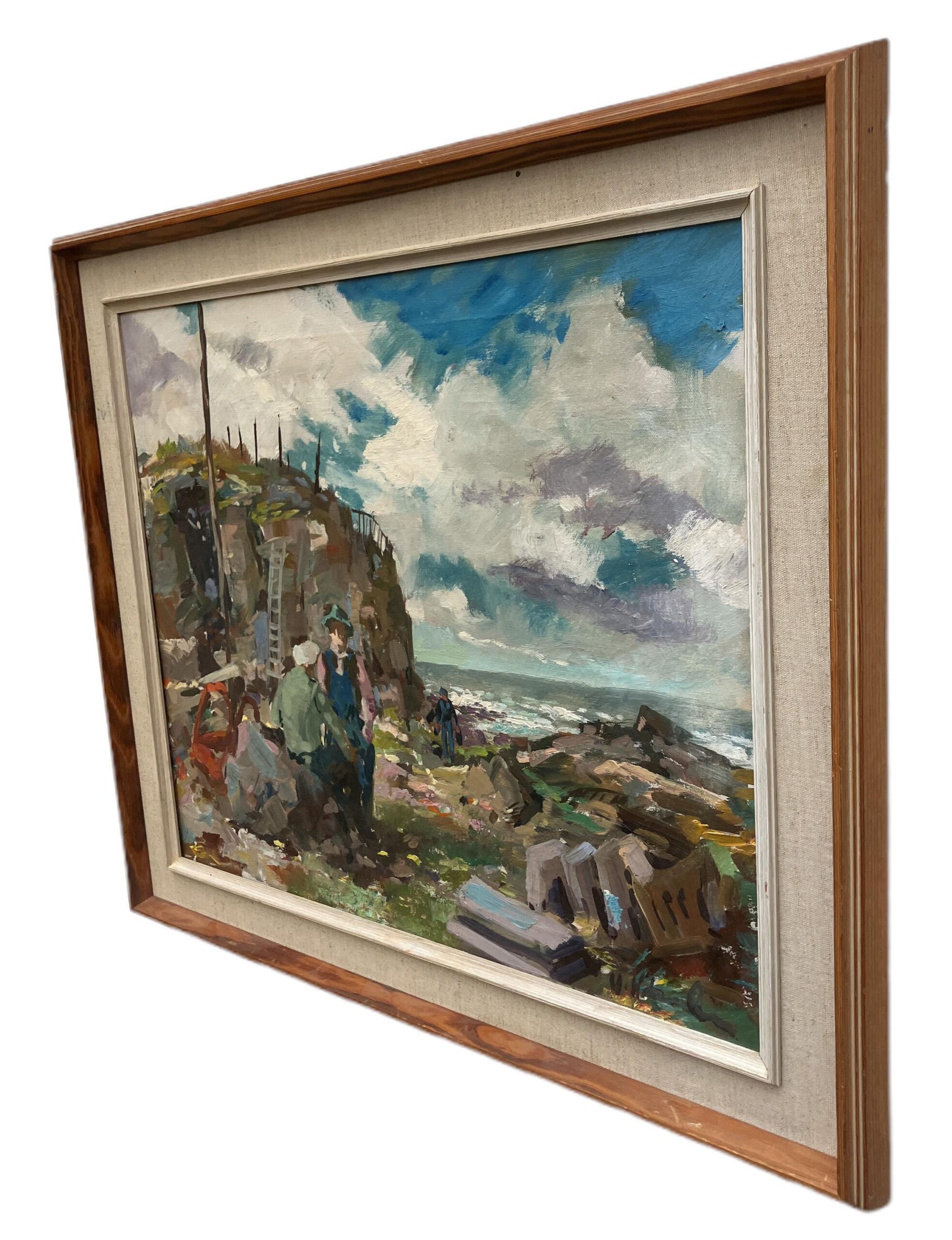 Swedish Figurative Vintage Coastal Scene with Figures – Oil on Canvas - Image 10