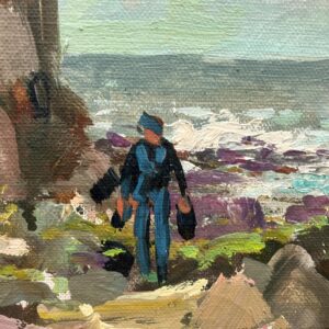 Swedish Figurative Vintage Coastal Scene with Figures – Oil on Canvas - Image 5