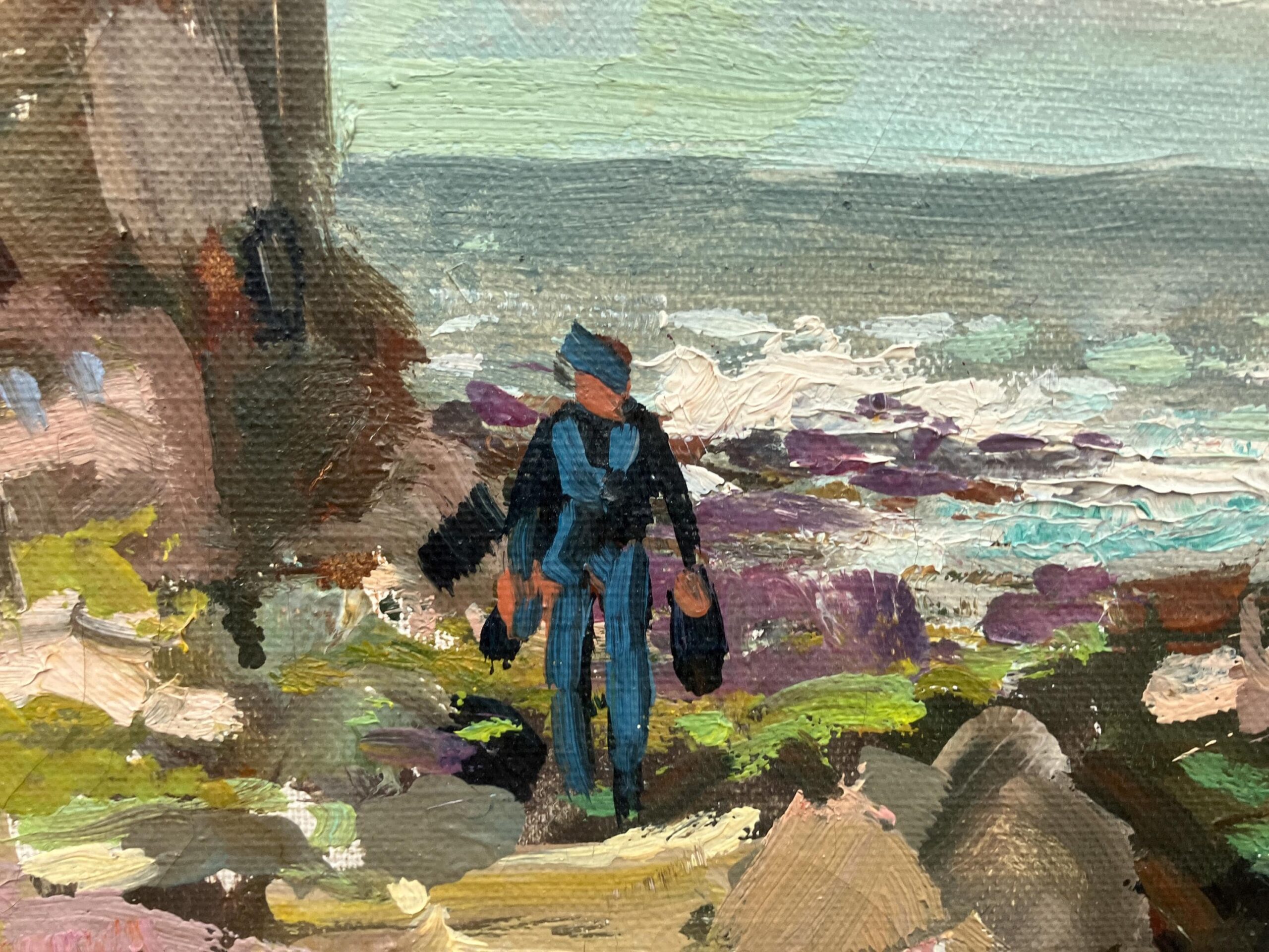 Swedish Figurative Vintage Coastal Scene with Figures – Oil on Canvas - Image 5