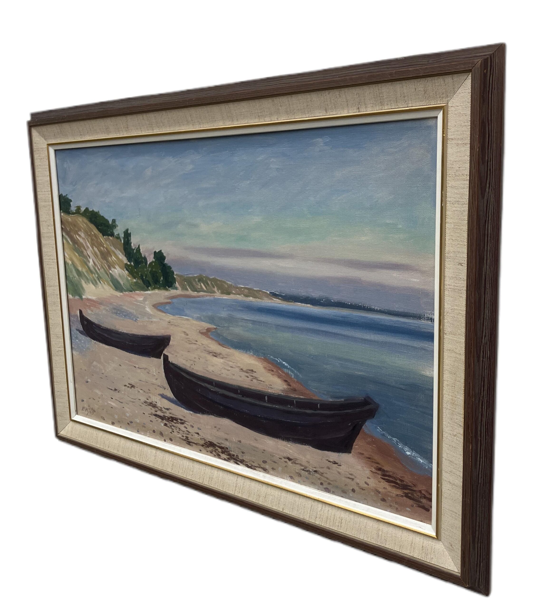 Swedish Figurative Coastal Landscape with Boats – Oil on Canvas - Image 8