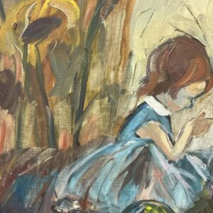 Vintage Figurative Oil Painting of Children Playing, Scandinavian Modern, - Image 7