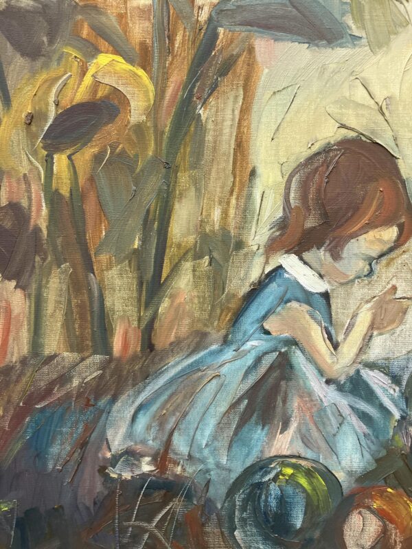 Vintage Figurative Oil Painting of Children Playing, Scandinavian Modern,