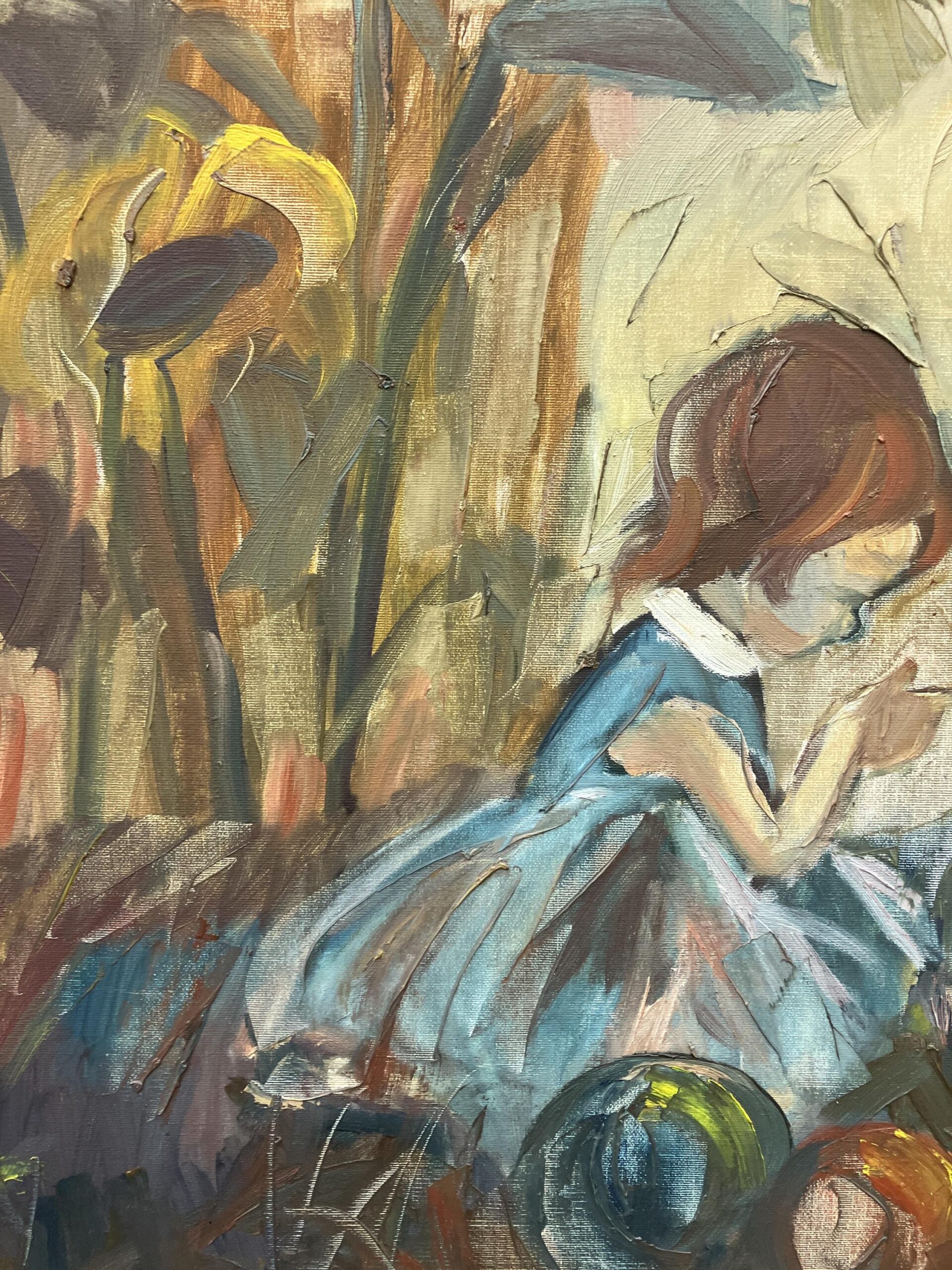 Vintage Figurative Oil Painting of Children Playing, Scandinavian Modern, - Image 7