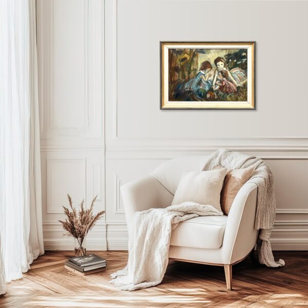 Vintage Figurative Oil Painting of Children Playing, Scandinavian Modern,