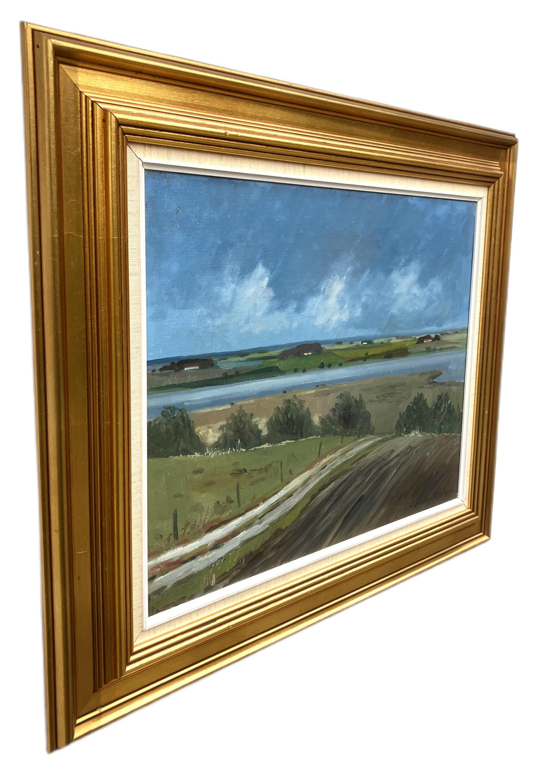 Danish Landscape Oil Painting with Lake View, 1970s Scandinavian Wall Art - Image 3