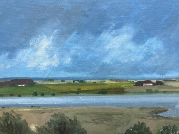 Danish Landscape Oil Painting with Lake View, 1970s Scandinavian Wall Art