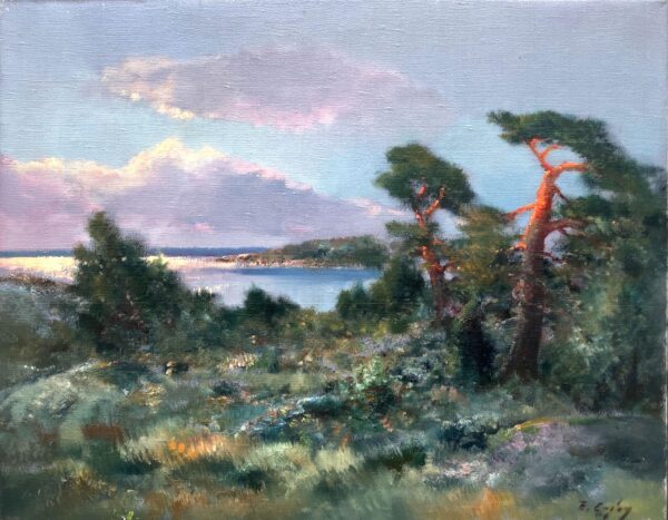 Swedish Coastal Landscape, Oil on Canvas, Late 20th Century